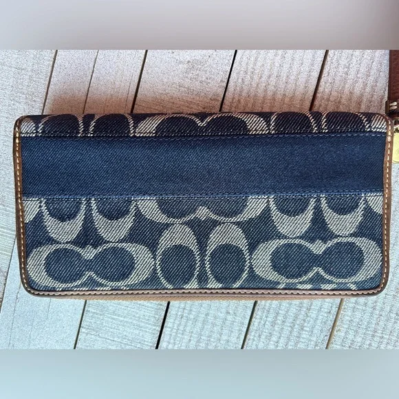 Coach Signature Striped Legacy Denim Accordion Zipper Wallet #40753 - Picture 3 of 14